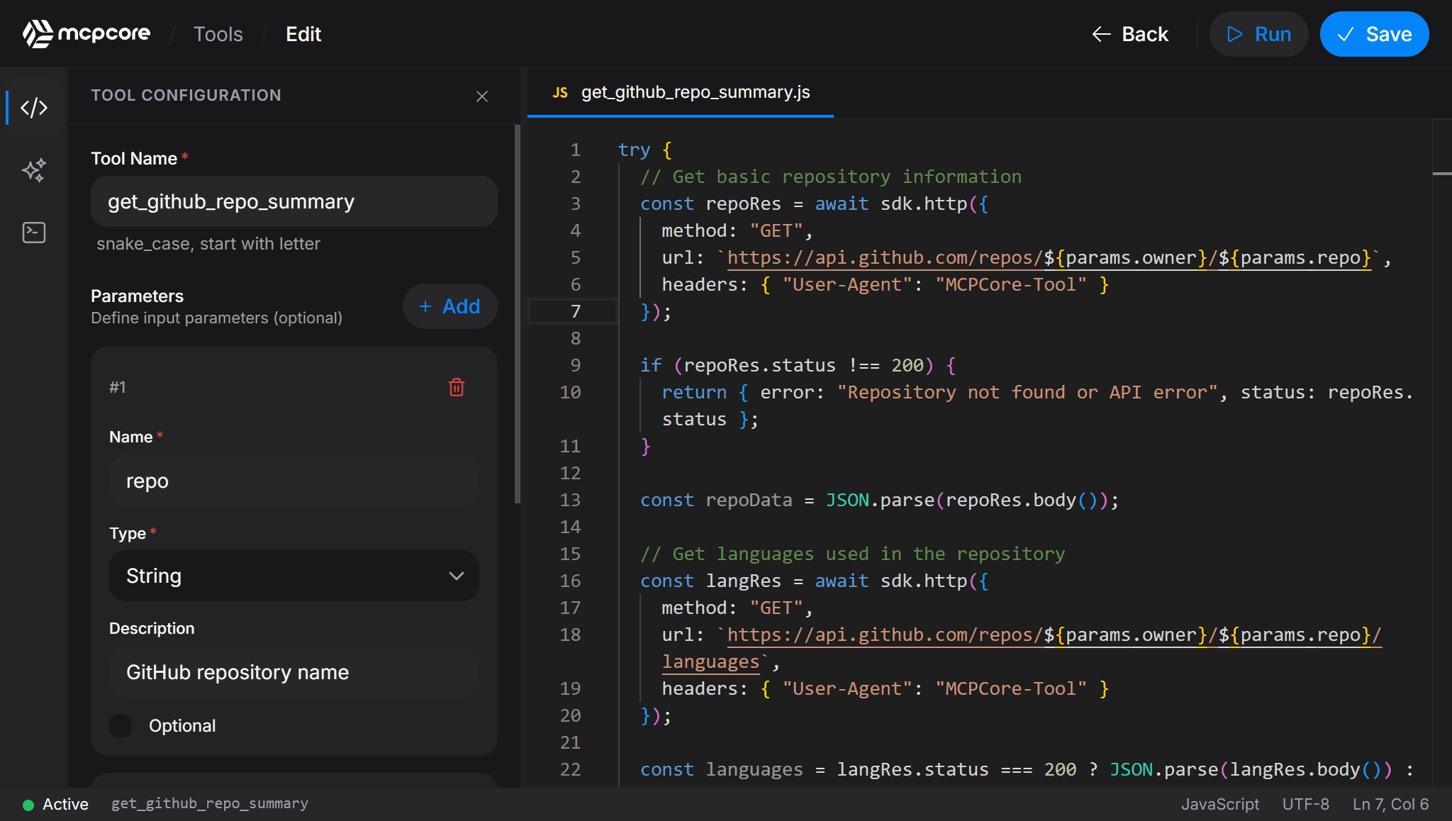 MCPCore Tool Builder IDE